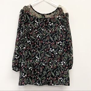 Plus Size Lace Yoke Christmas Floral Peasant Blouse, 4X